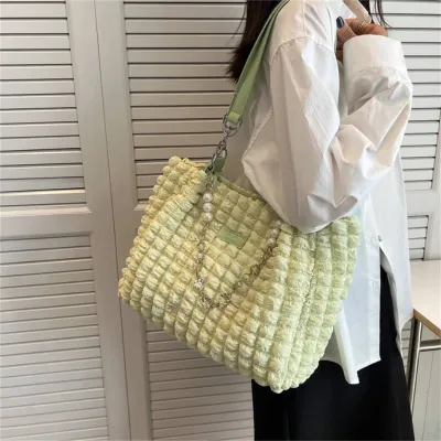 Large Capacity Soft Cloth Pearl Chain Shoulder Bag